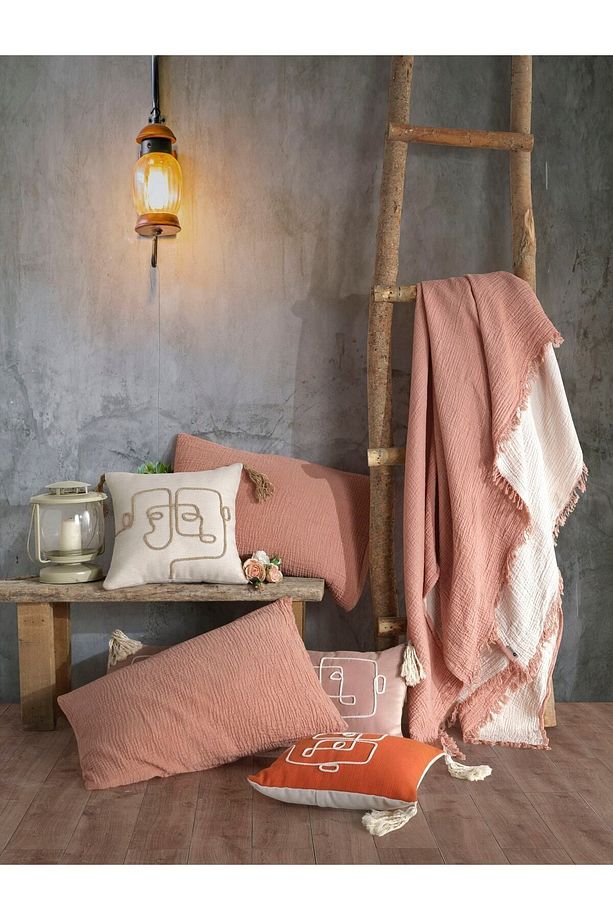 Kiremit Renkli 4 Katlı Multi Muslin %100 Pamuk Tek Kişillik Yatak Örtüsü 160x240 Cm - 7