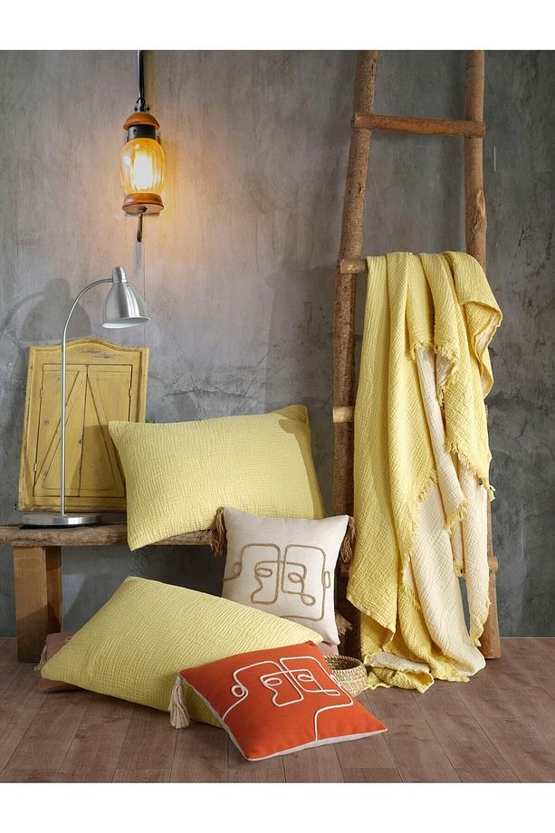 Sarı Renkli 4 Katlı Multi Muslin %100 Pamuk Tek Kişillik Yatak Örtüsü 160x240cm - 7