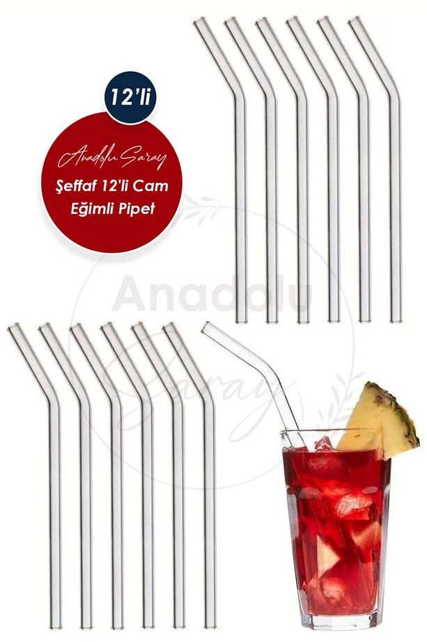 Şeffaf 12'lı Cam Eğimli Pipet | 12 Adet Cam Pipet - 1