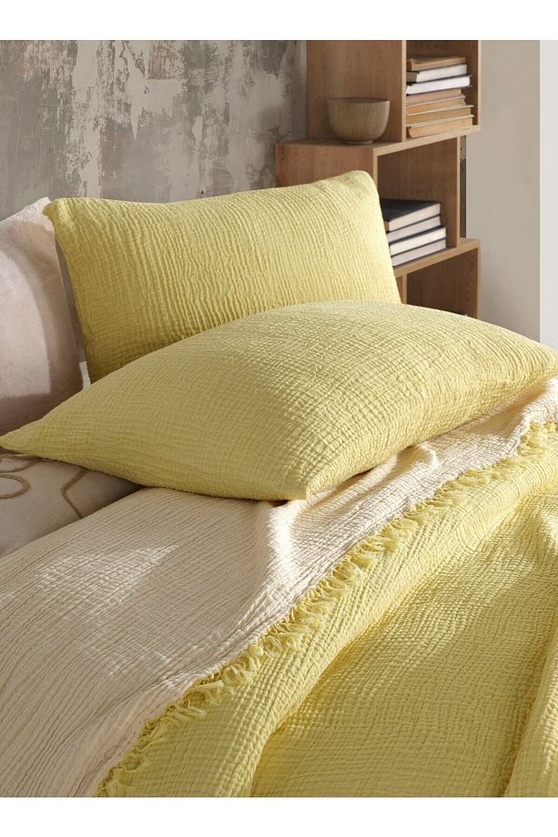 Sarı Renkli 4 Katlı Multi Muslin %100 Pamuk Tek Kişillik Yatak Örtüsü 160x240cm - 6