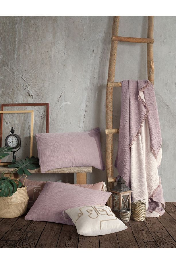 Lila Renkli 4 Katlı Multi Muslin %100 Pamuk Tek Kişillik Yatak Örtüsü 160x240cm - 2