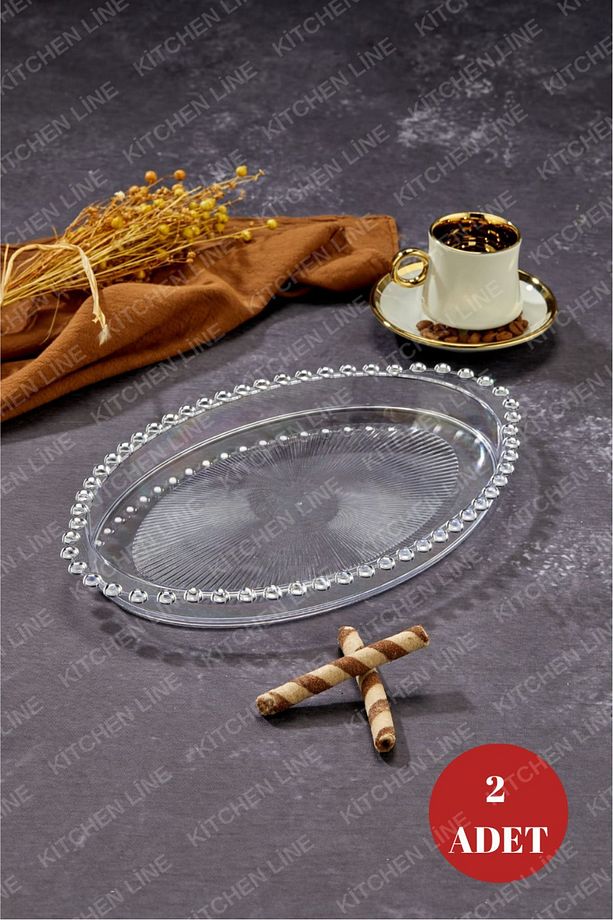 2 ADET MİKA BONCUKLU OVAL TEPSİ - 1