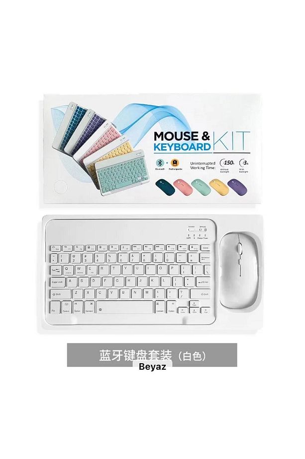 Bluetooth Klavye Mouse Set Ipad- Laptop-telefoon Uyumlu Silim Klavye Mous Set Tüm Cihazlara Uyumlu - 4