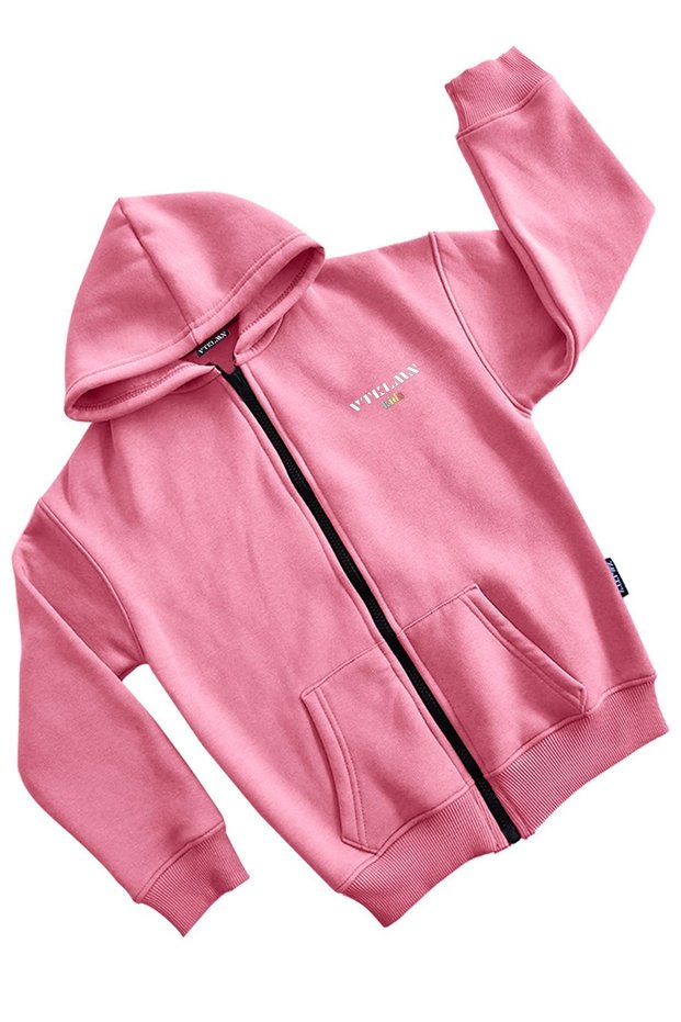 Boy's / Girl's Pink Ribbed Hooded Zippered Sweatshirt
