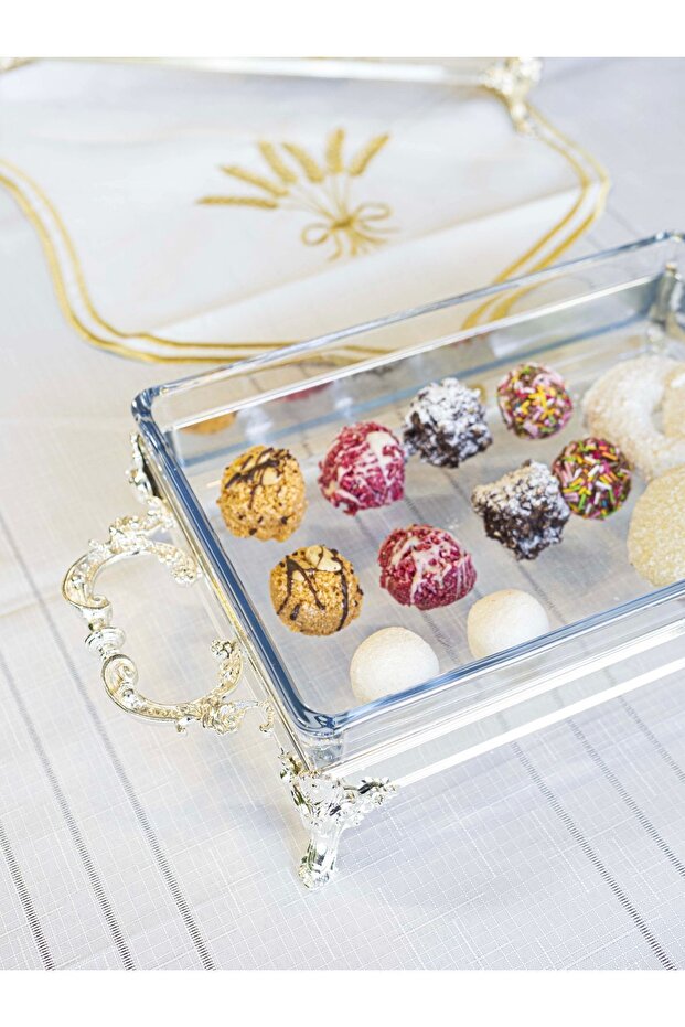 Silver Plated Serving Rack Rectangular Glass with Sandy Texture Cover No2 - 4