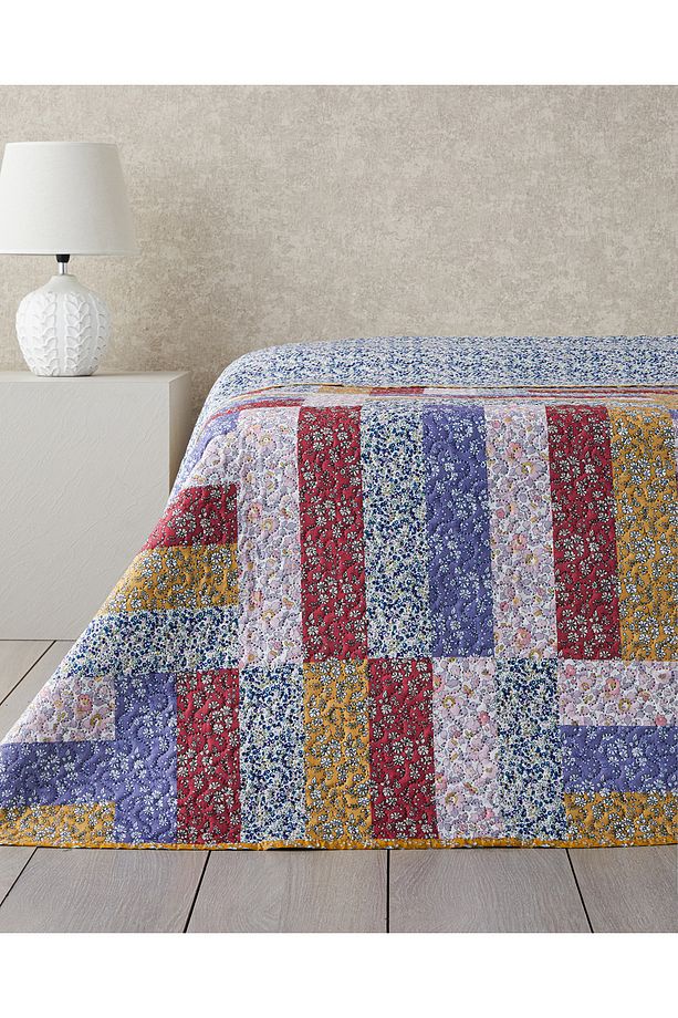 Log Cabin Patchwork Tek Kişilik Çok Amaçlı Örtü 160x220 cm Pembe - 3