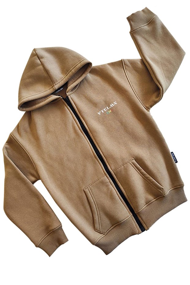 Boy's / Girl's Brown Raised Hooded Zippered Sweatshirt