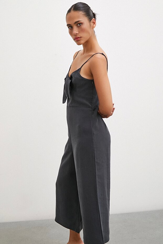 Fiyonklu Askılı Tulum Siyah - 5