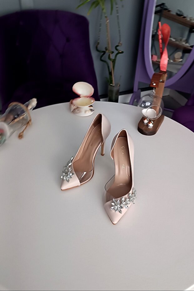 Skin Leather 11cm Side Transparent Star Stone Heeled Stiletto Women's Shoes