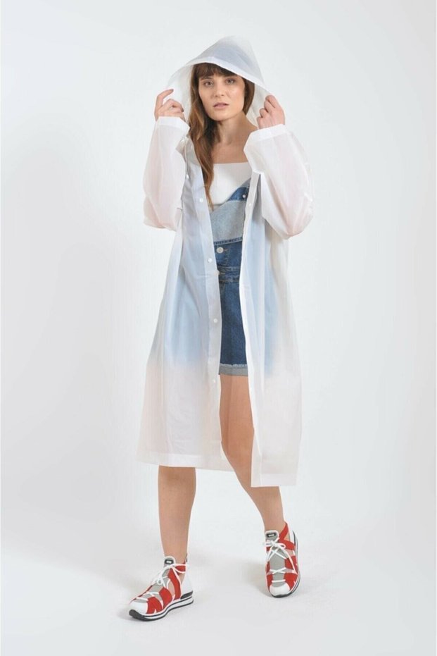 Unisex White Raincoat, Transparent Waterproof PVC Stylish Overclothes Eva Raincoat, Transparent