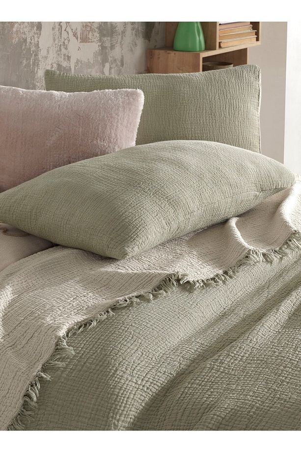 Adaçayı Yeşili 4 Katlı Multi Muslin %100 Pamuk Tek Kişillik Yatak Örtüsü 160x240cm - 6