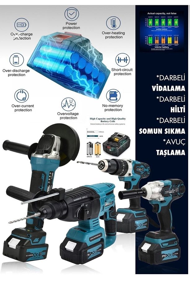 4'lü Set Şarjlı Delici Kırıcı Hilti 2-26+125mm Şarjlı Taşlama+şarjlı Somun Sökme+13mm Darbeli Matkap - 3