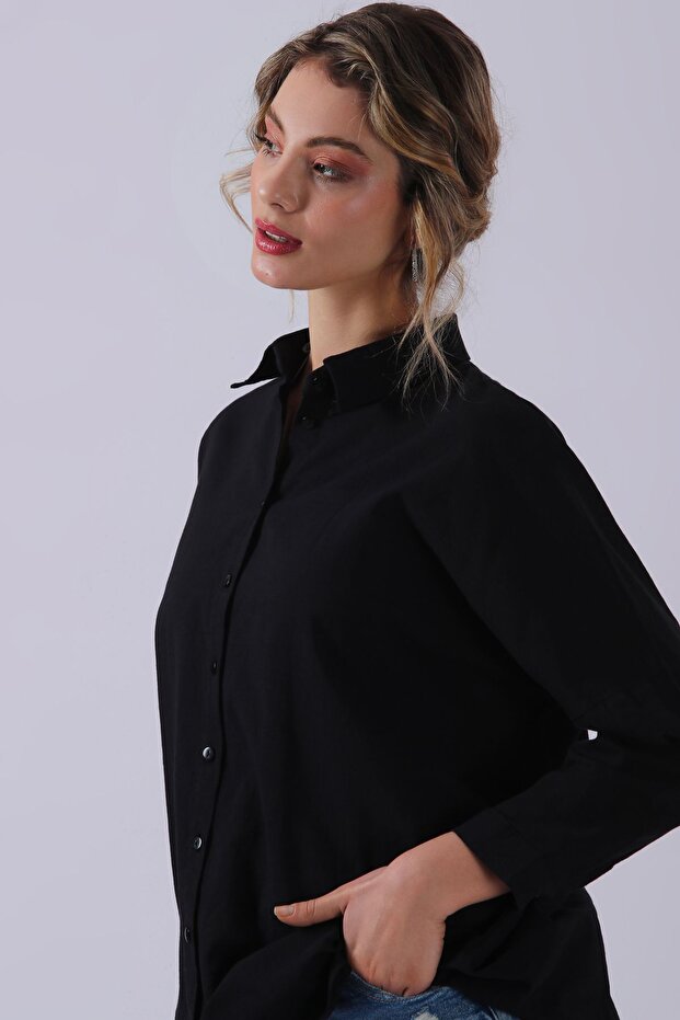 Over Size Keten Gömlek - 6