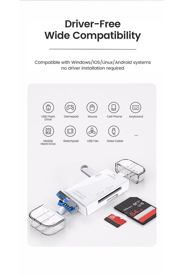 iPad/Macbook/iPhone 15/16/Plus/Pro Max Uyumlu Type-C To USB/Micro SD Card Reader Okuyucu Çevirici - 6