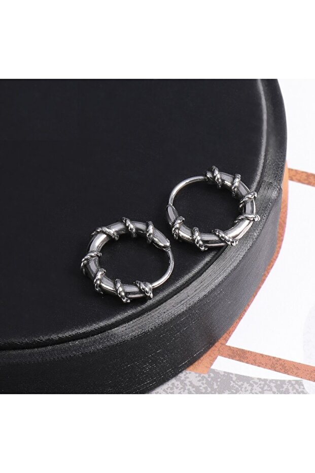 Sailor Rope Design Hoop Gothic Thin Stainless & Tarnish Resistant 316L Steel Earrings