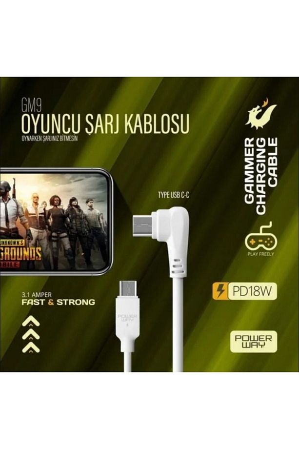 Powerway GM9 18w Hızlı USB-C / Type-C 3.1 Uyumlu Oyuncu Şarj ve Data Aktarım Kablosu - 1