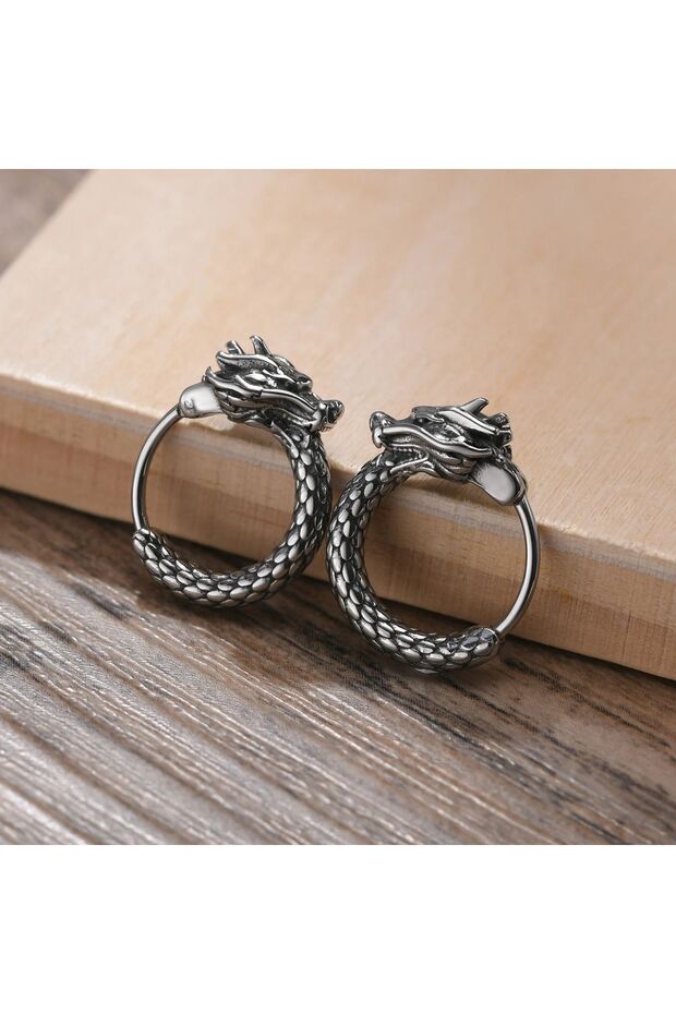 Ouroboros Dragon 316L Stainless Gothic Dragon Design Biker Earrings