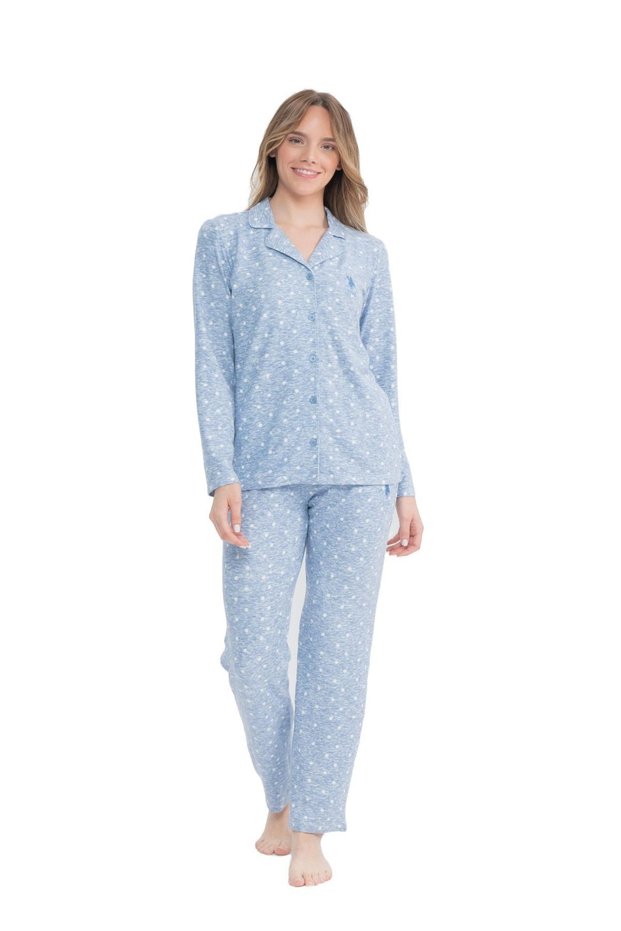 U.S. Polo Assn. 17100 Women's Blue Long Sleeve Full Length Pajama Set