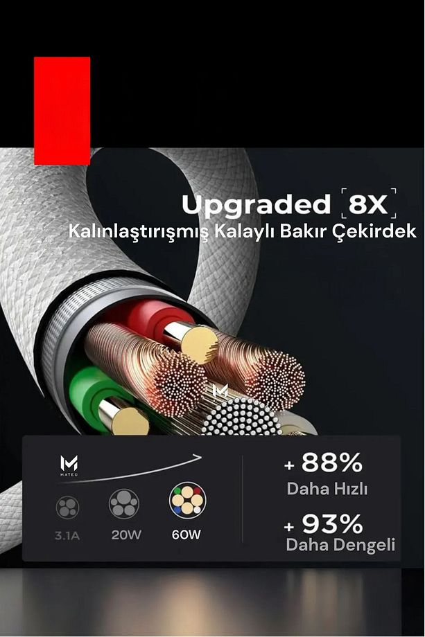 iphone 15 / 15 Plus / 15 Pro / 15 Pro Max uyumlu  Orijinal Şarj Kablosu Type-c 60W Örgü Kablo - 3
