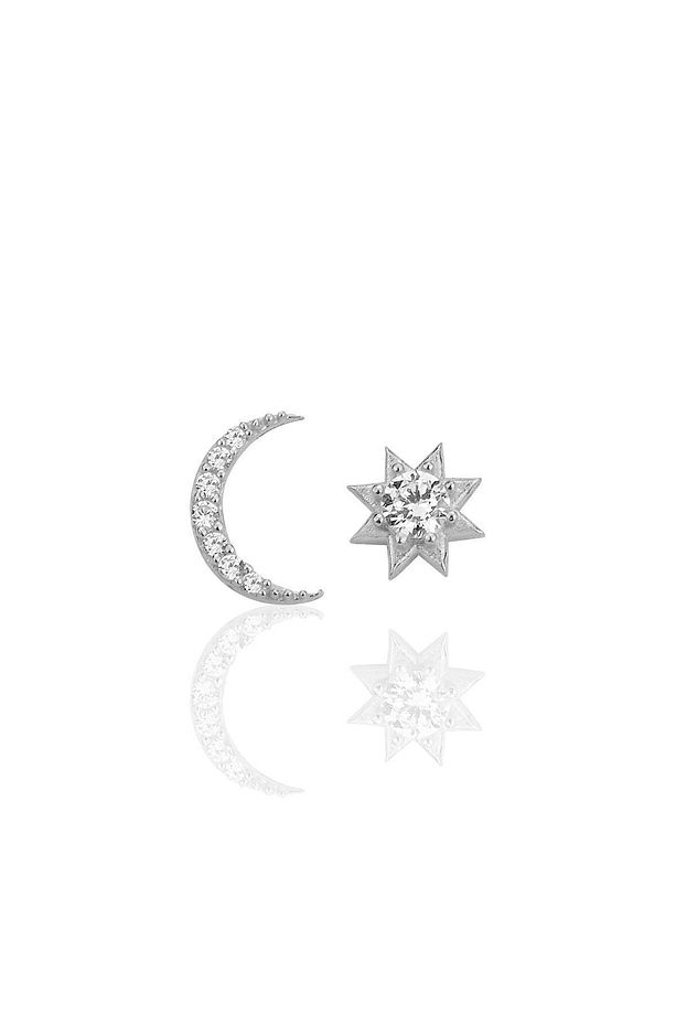 Gümüş rodyumlu zirkon taşlı ay ve güneş kombin küpe SGTL12257RODAJ - 2