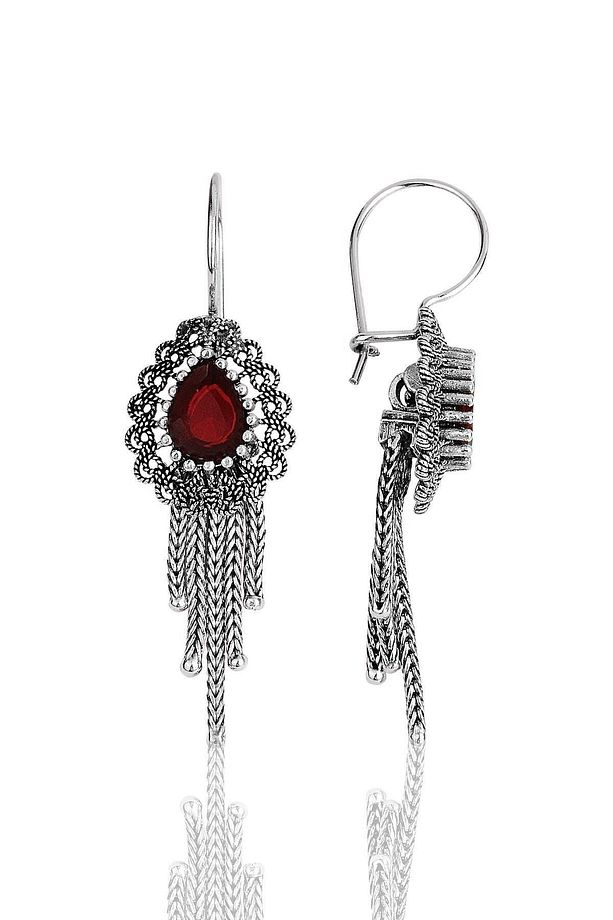 Gümüş Kök Yakut Taşlı, Püsküllü, Oksitli Telkari Üçlü Set Sgtl11901kırmızı - 3