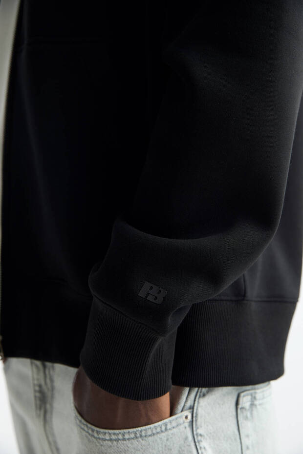 Kapüşonlu ve fermuarlı basic sweatshirt - 3