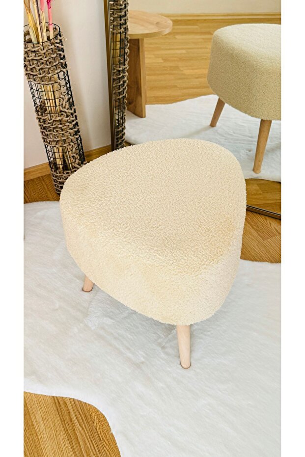 Bohem Tarz Teddy Kumaş Üçgen Puf, Makyaj Taburesi, Bench, - 4