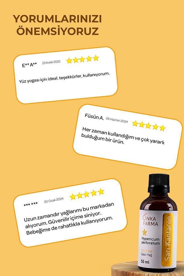 Onka Farma Sarı Kantaron Yağı - 0,3-0,5 Düşük Asitli Sızma Zeytinyağı Maserasyonu - 50 ml - 5