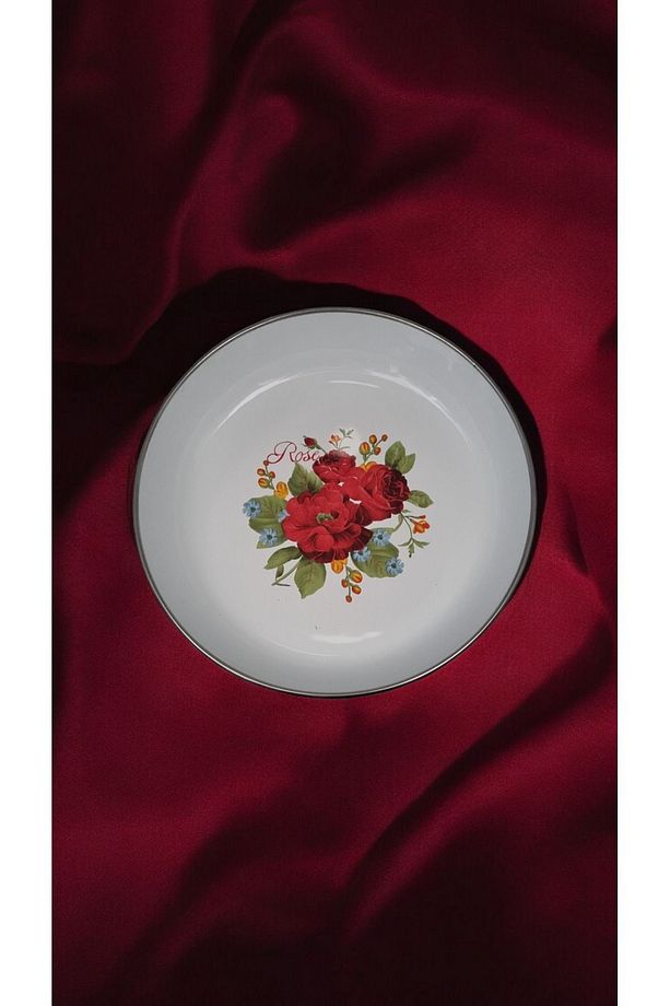Emaye Muhallebi Yemek Kahvaltı Tabak Desenli Kase , Çukur Tabak, Salata Tabak, Cips Tabak 5li Set - 5