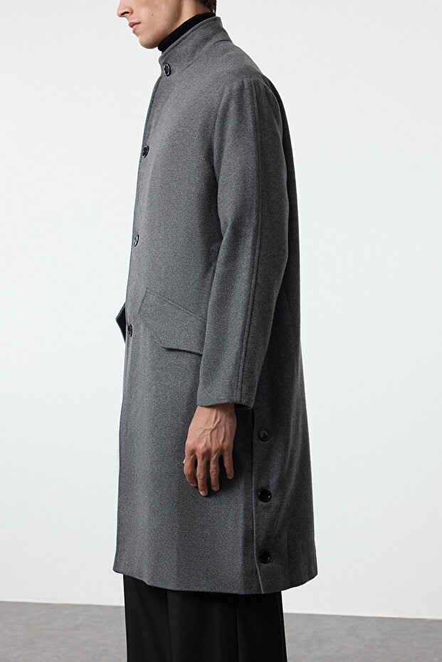 Antrasit Oversize Fit Dik Yaka Uzun Kaşe Kışlık Kaban TMNAW25KB00005 - 4