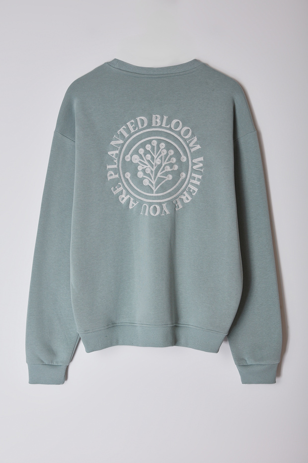 Mint Oversize/Geniş Kesim Çiçek Nakışlı İçi Polarlı Pamuklu Sweatshirt TMNAW24SW00012 - 9