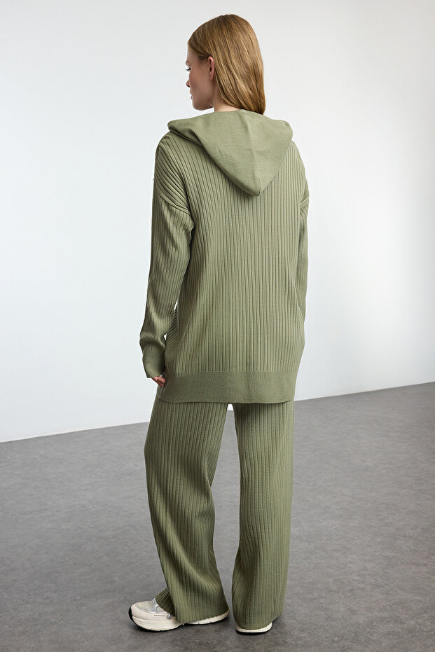 Haki Kapüşonlu Oversize Triko Alt-Üst Takım TCTAW25US00022 - 4
