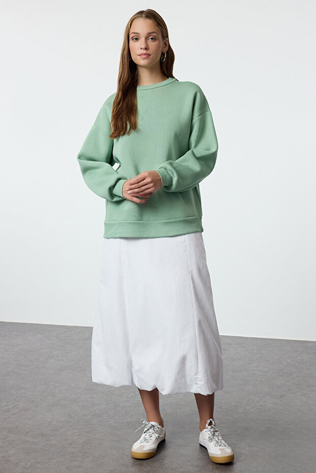 Culoare mentă - Hanorac tricotat din lână cu decolteu de bază cu tăietură supradimensionată TWOAW24SW00102 - 4