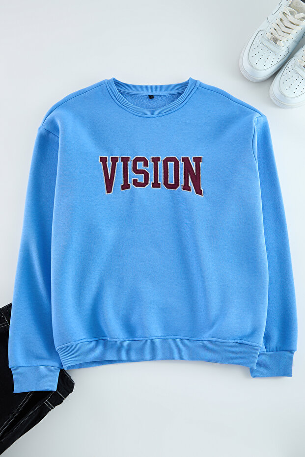 Mavi Unisex Oversize/Geniş Kesim Nakışlı İçi Polarlı Sweatshirt TMNAW25SW00015 - 6