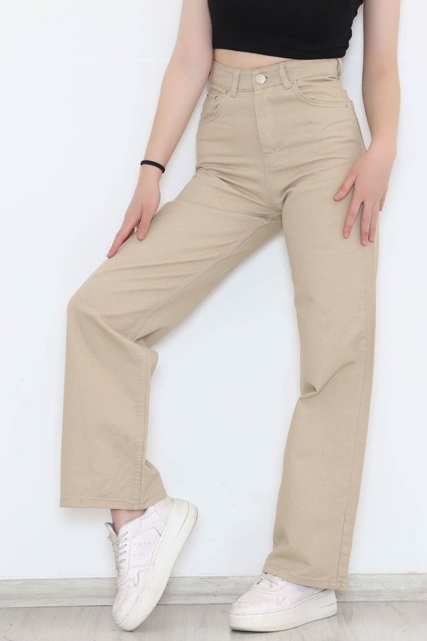 Penolope Women's High Waist Wide Leg Jean Palazzo Pants Jeans Women's Beige - 11879