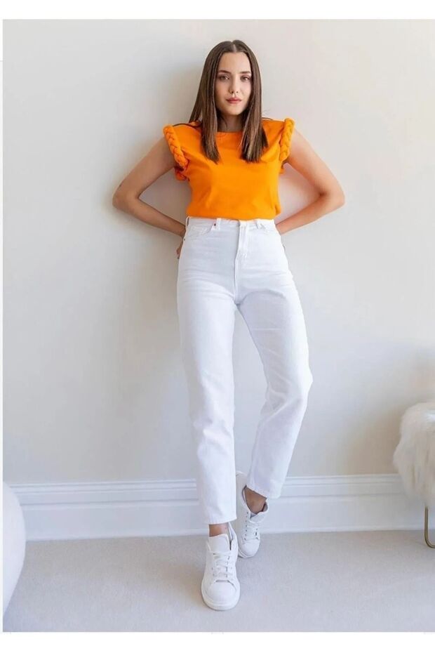 Penolope Premium White Mom Jean - High Waist, Stretchy Lycra, No Inner View 2024 Women's Jeans