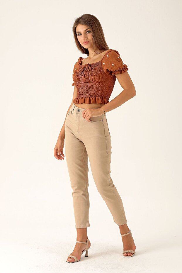 Penolope Women's High Waist Mom Jean - 1121 Beige