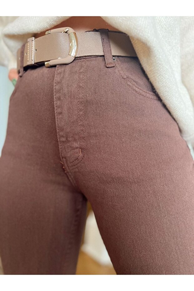 Penolope női barna Lycra Mom Fit Jean - 3