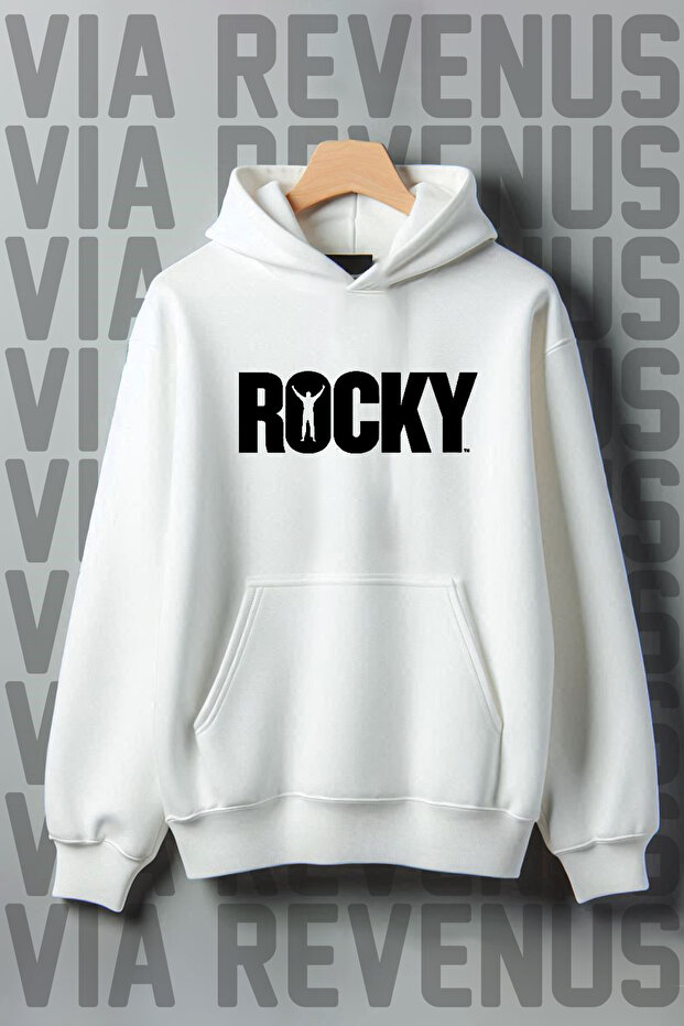 Rocky Printed Kangaroo Pocket 3 Thread Threaded Wide Fit Hooded Sweatshirt