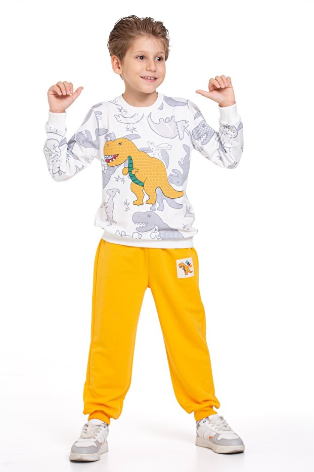 Boy's Striped and Patterned Top and Bottom Suit for Daily and School