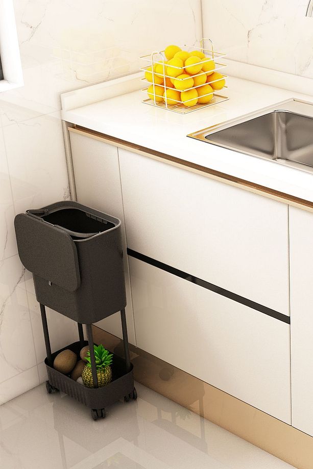 15 Litre Tek Raf Üniteli Tekerlekli Fonksiyonel Kapaklı Banyo Ve Mutfak Çöp Kovası - 1