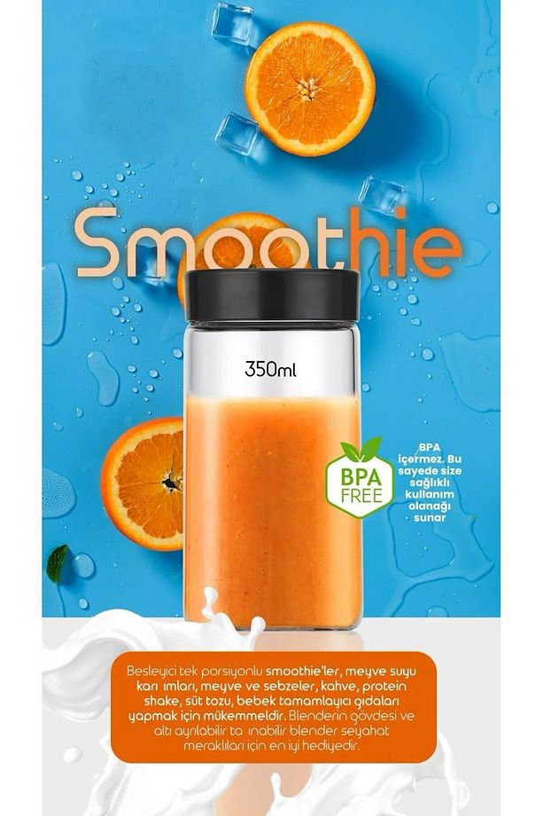 450 ml + 350 ml Bardaklı Şarj Edilebilir Blender Shake Smoothie Blender Keskin Bıçaklı Buz Kırıcı - 2