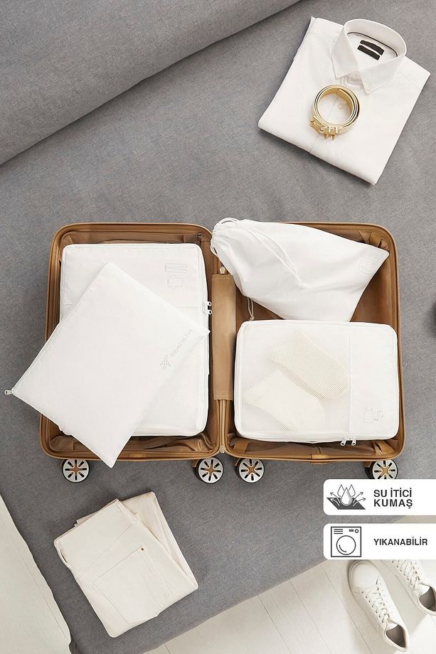 4'lü Yıkanabilir Beyaz Paraşüt Kumaş Valiz Düzenleyici Bavul Içi Organizer Set, Seyahat Hurcu - 1