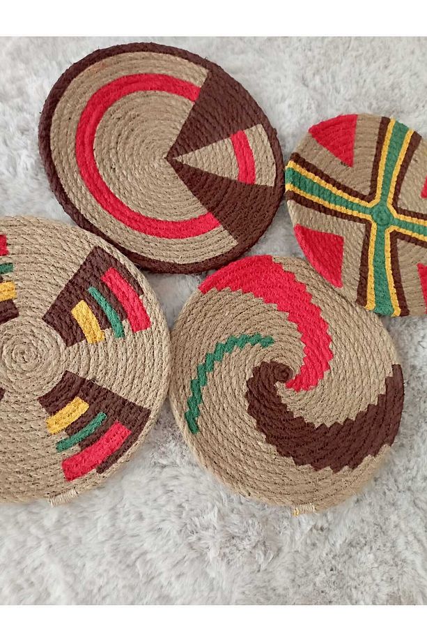 El Yapımı Afrikan Tabak Etnik Hasır Tabak Seti Bohem Duvar Dekoru Afrika Tabak - 2