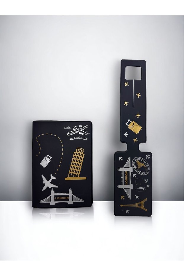 2 Piece Vegan Leather Passport Cover Travel Set Passport Container and Suitcase Tag Suitcase Tag Set of 2
