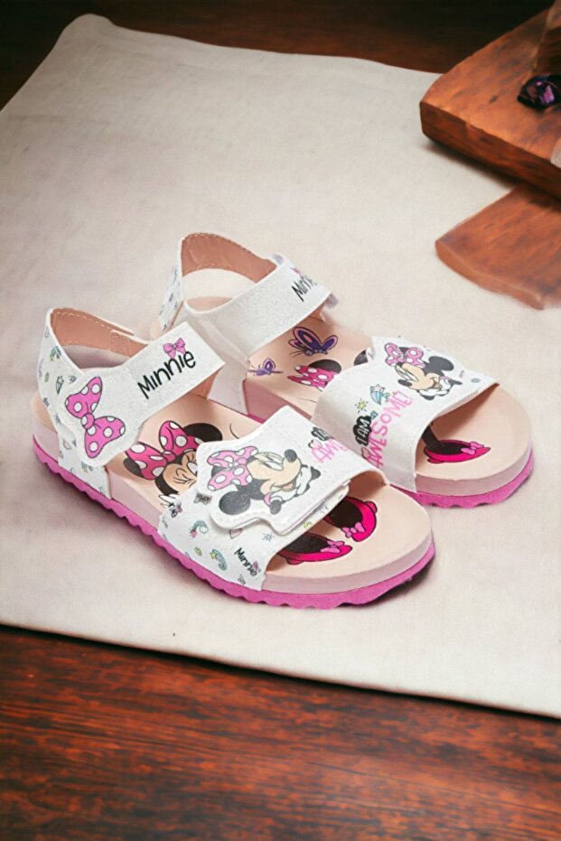 Minnie Mouse White Printed Girls Sandals