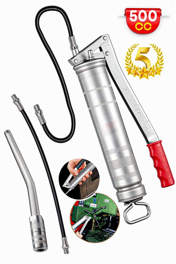 Yüksek Basınçlı Gres Yağ Pompası 500 Cc Büyük Boy Demir Hortum Ve Gres Ucu Hediye - 1