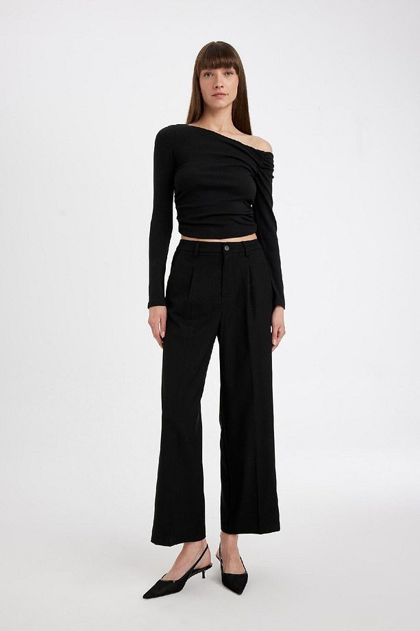 Siyah Slim Fit Dar Kesim Tek Omuzlu Ribana Basic Düz Uzun Kollu Tişört D4970ax24au - 2