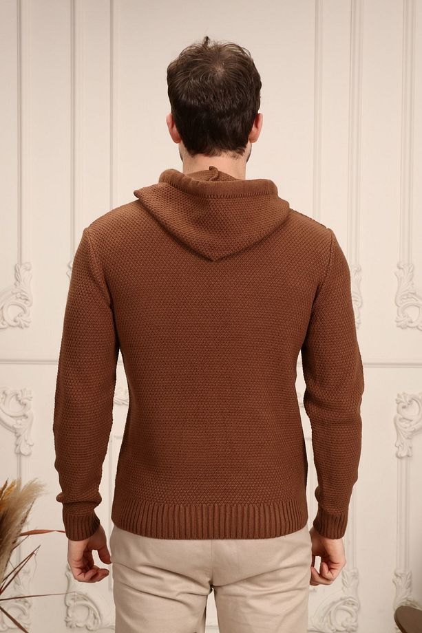 Rtd & Vld Erkek Kahve Kapşonlu Triko Sweatshirt Kazak - 4