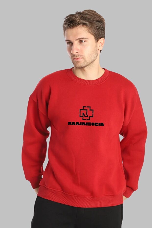 Unisex Oversize Long Sleeve Rammstein Printed Crew Neck Hoodless Sweatshirt Cotton